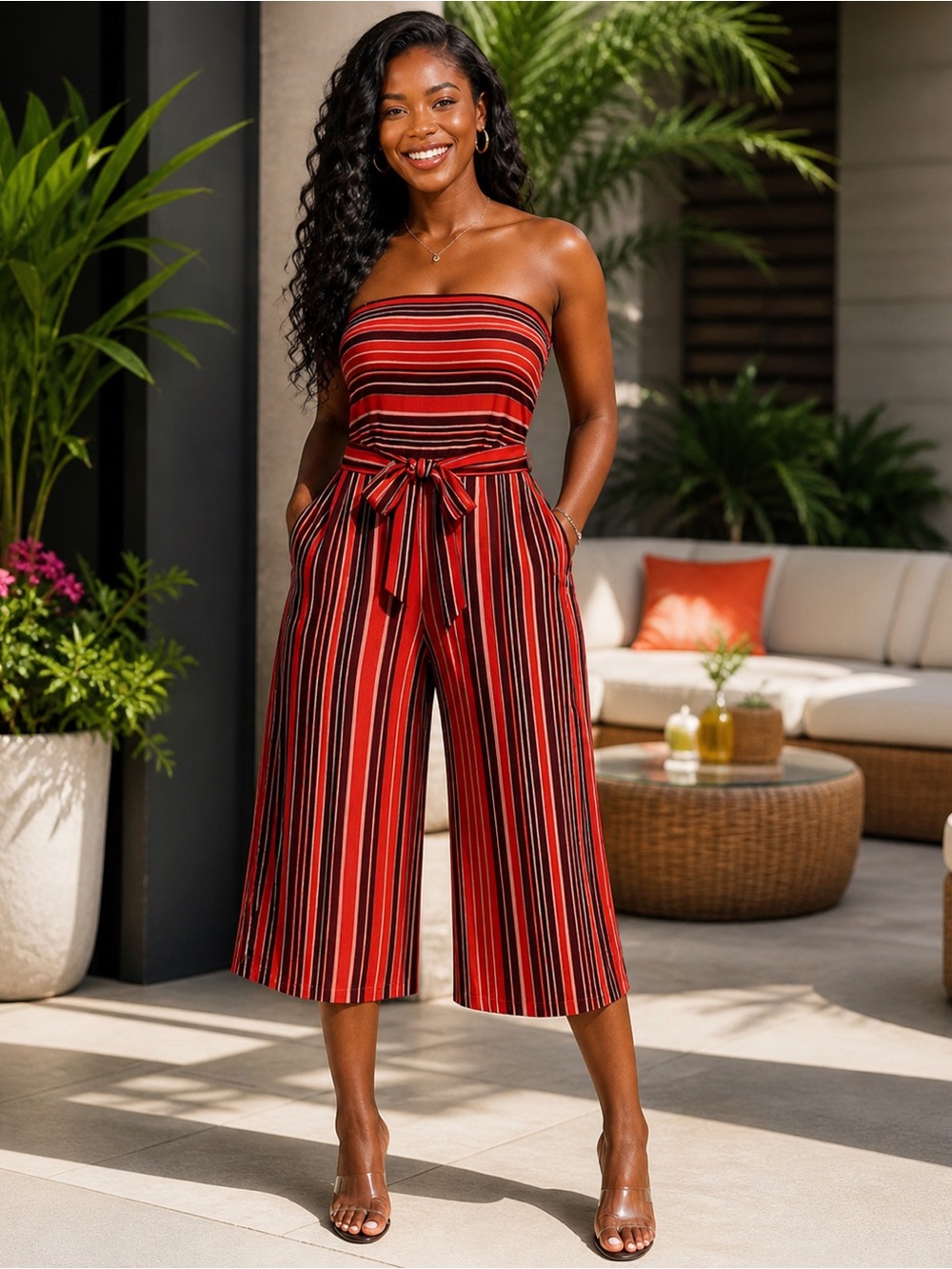 New York & Company Multicolor stretch Striped Jumpsuit size M